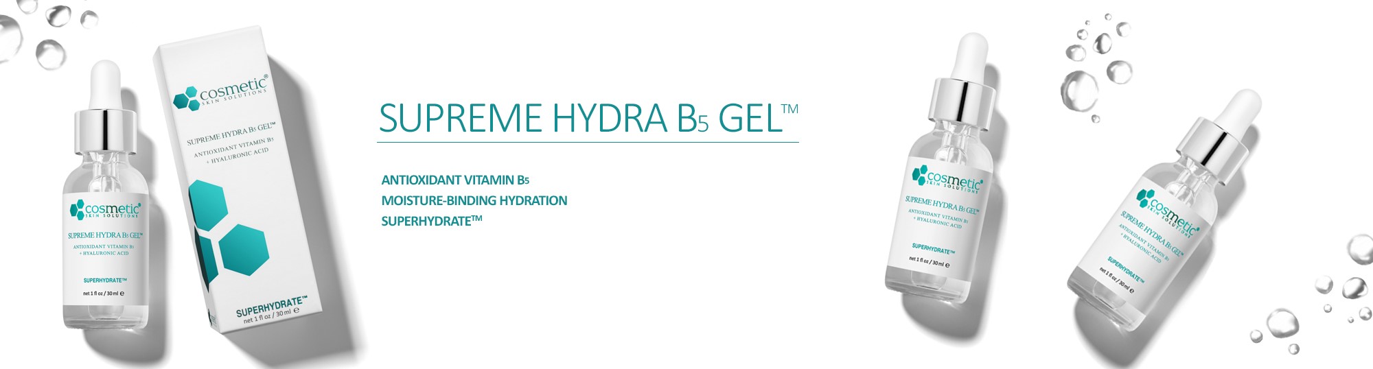 Supreme Hydra B5 Gel™ | SUPERHYDRATE™ Properties | Cosmetic Skin Solutions Combines antioxidants vitamin B5 to SUPERHYDRATE™ depleted moisture levels critical to the proper maintenance to balance skin hydration levels.