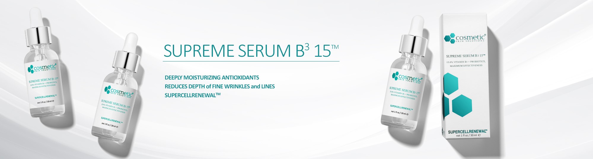 Supreme Serum B3 15™ | Maximum 15% Niacinamide | SUPERCELLRENEWAL™ SUPERHYDRATE™ antioxidant combines low molecular weight hyaluronic acid technology for timed release of antioxidants vitamin B3 and vitamin B5.