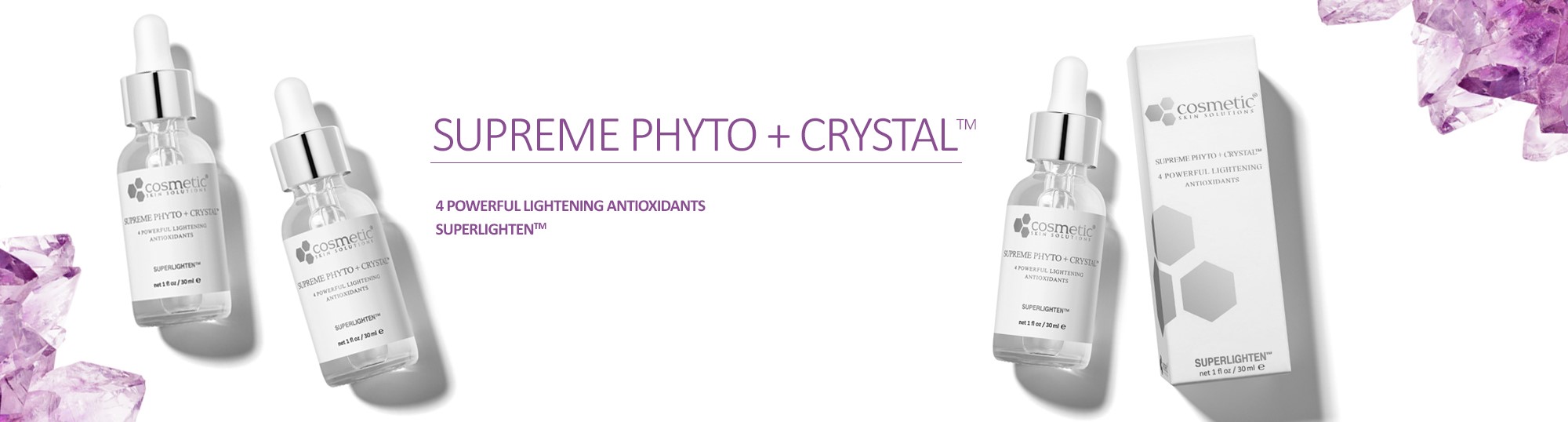 Supreme Phyto + Crystal™ | 4 Lightening ingredients | SUPERLIGHTEN™ Combines SUPERLIGHTEN™ ingredient technology with low molecular weight hyaluronic acid for timed release of lightening ingredients, thus increasing efficacy.
